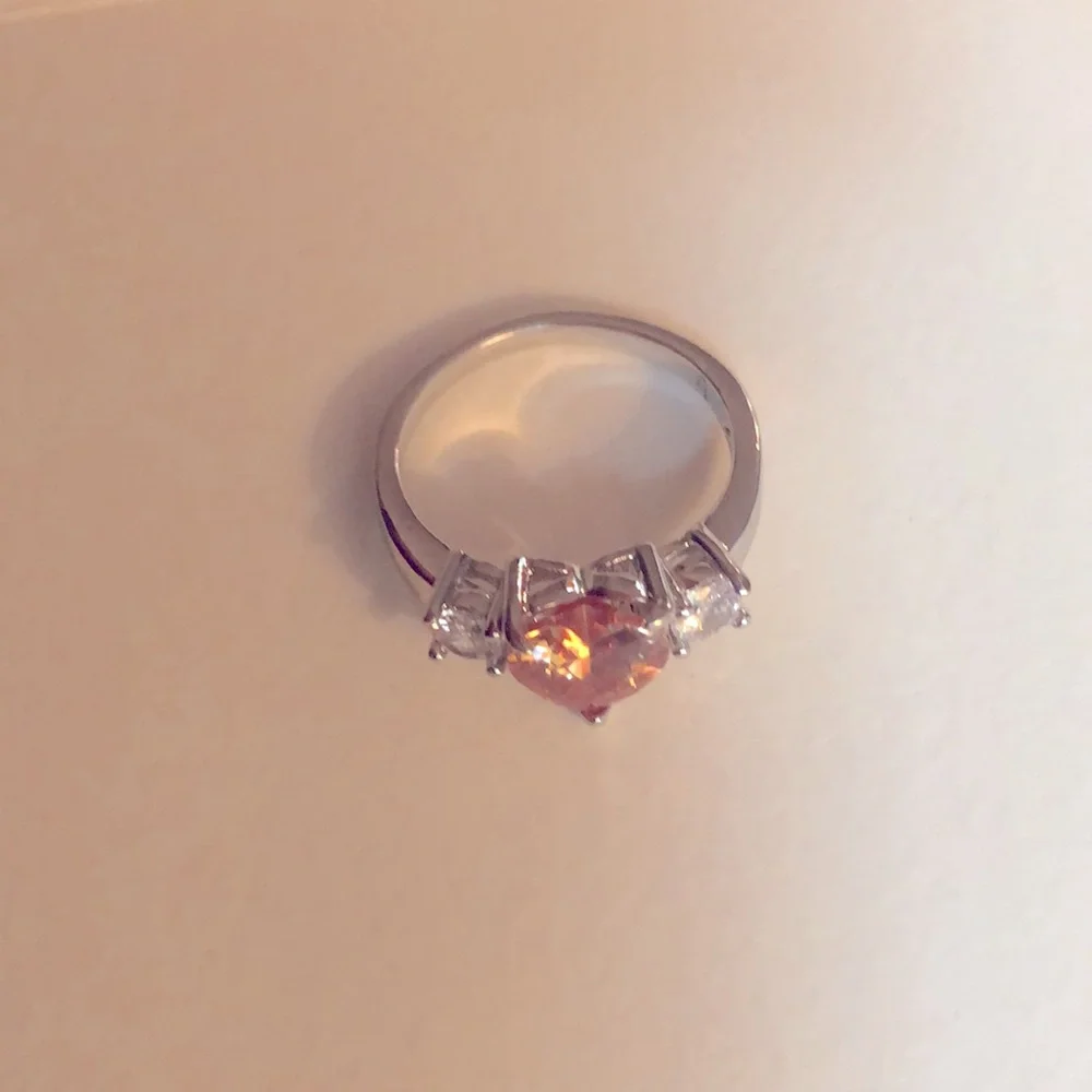 Vintage Pink Heart Silver tone ring signed FJ - Picture 7 of 7